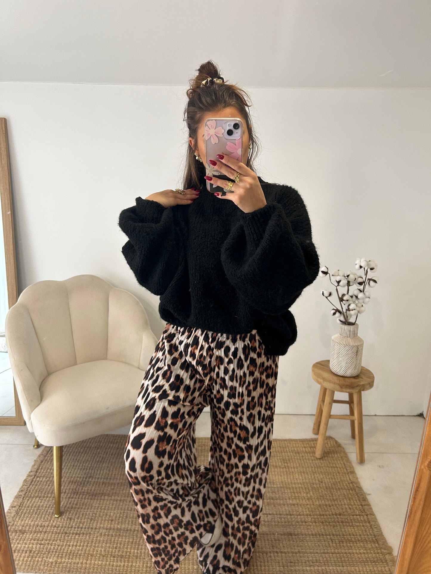 PANTALON PLISSÉ DANA - LÉOPARD MARRON