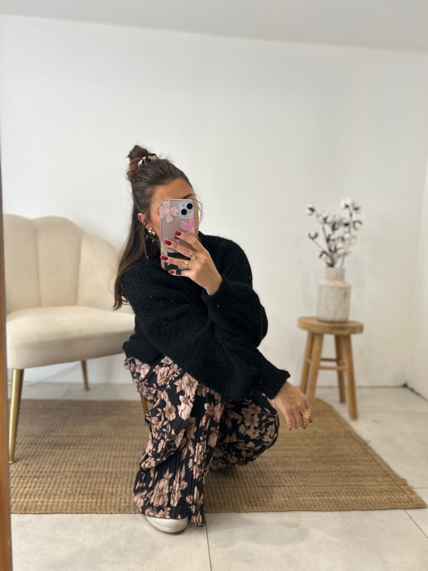 PANTALON PLISSÉ DANA - FLEURI MARRON