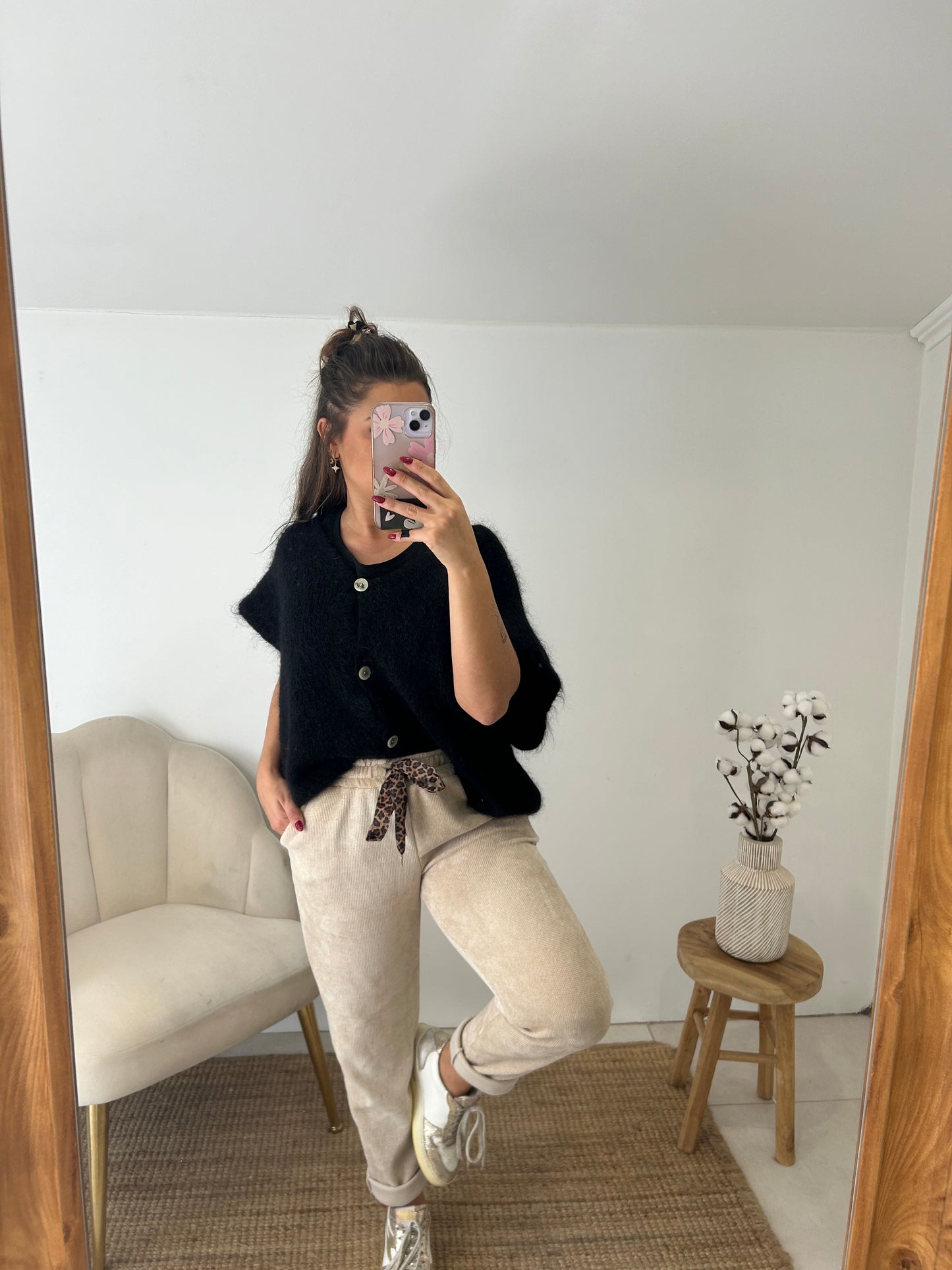 PANTALON VELOURS LÉOPARD BEIGE