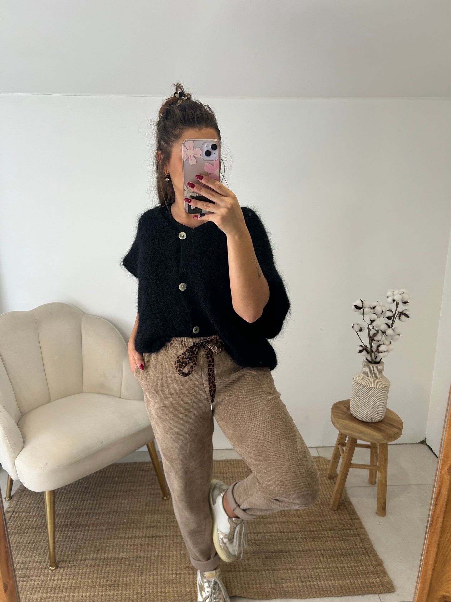 PANTALON VELOURS LÉOPARD TAN