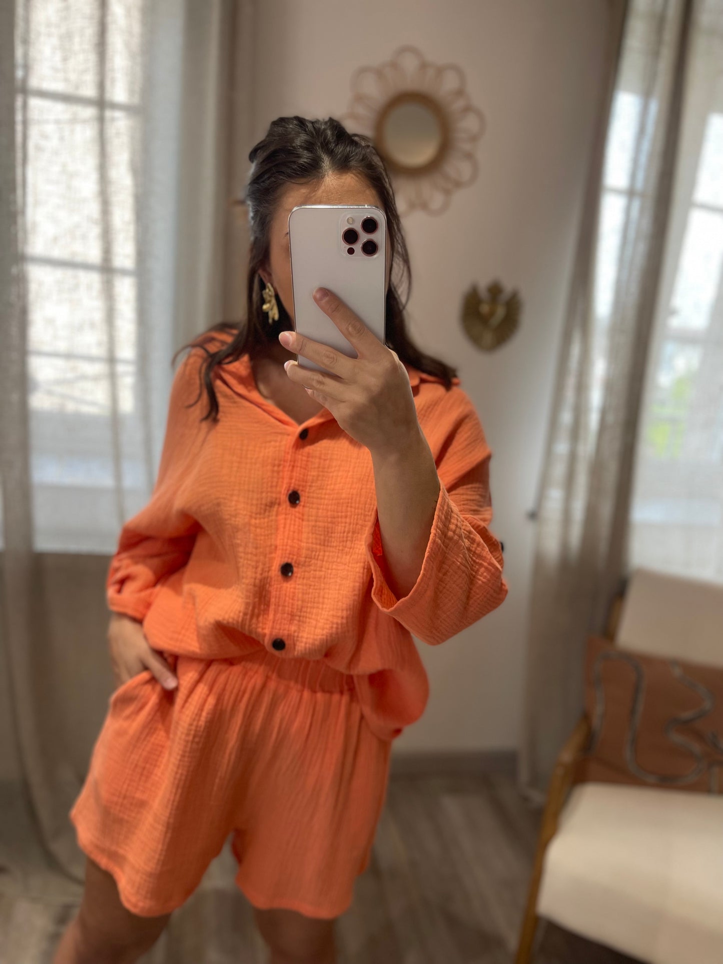 Mélina Orange - Ensemble Blouse et Short
