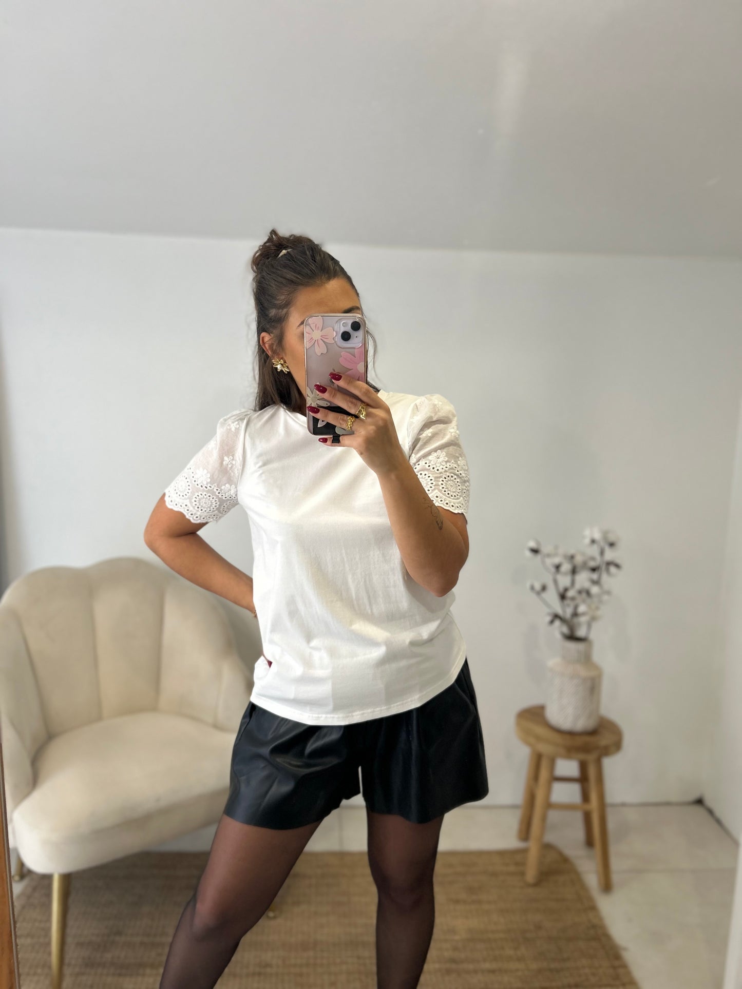 TEE SHIRT DENTELLE BLANC